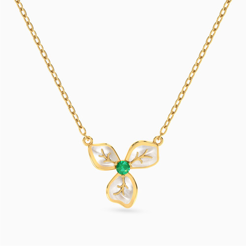 LIN953 - Flower Green Stones Necklace in 18K Gold - 111413180054-1.jpg