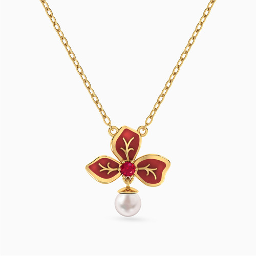 LIN955 - Flower Red Stone Necklace in 18K Gold - 111413130056-1.jpg