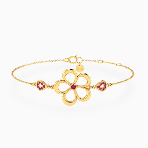 MLB457 - Flower Shaped Rose Stone Chain Bracelet in 18K Gold - 21047110304-1.jpg