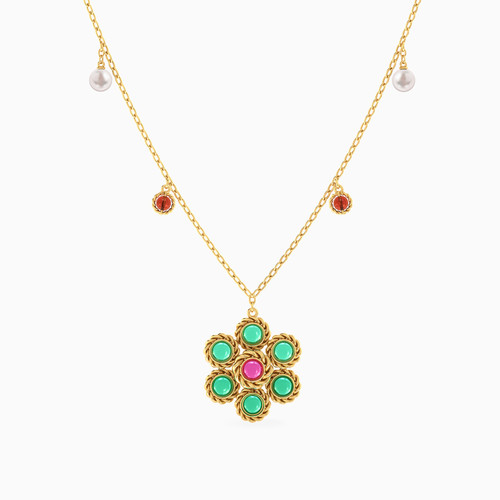 LIN968 - Flower Colored Stones Necklace in 18K Gold - 111404180393-1.jpg