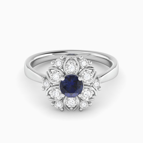 LDR2113 - Flower Diamond & Blue Stone Ring in 18K Gold - RN402387W18HSA1-1.jpg