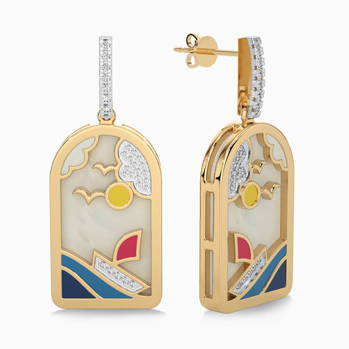 LDE542 - Painting Diamond & Enamel Coated Drop Earrings in 18K Gold - SAE05094-1.jpg