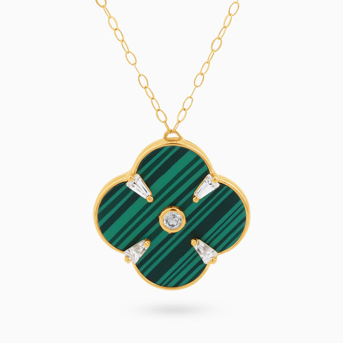 LIN663 - Flower Green Stones Necklace in 18K Gold - 111405120069-1.jpg