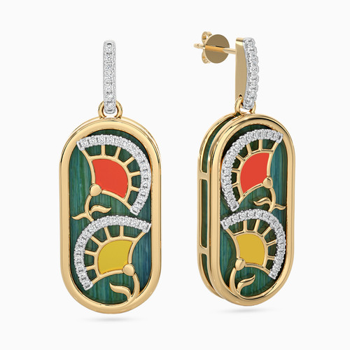 LDE586 - Oval Diamond & Enamel Coated Drop Earrings in 18K Gold - AJE11482-1.jpg