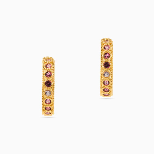 WE372 - Round Colored Stones Yellow Gold Plated Huggie Earrings - 2647110-1.jpg