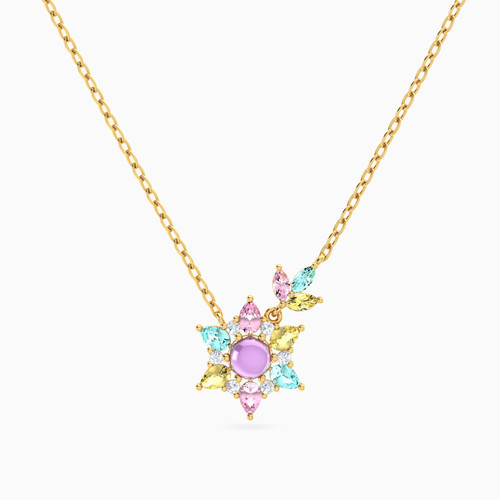 LIN927 - Flower Colored Stones Necklace in 18K Gold - 111404180364-1.jpg