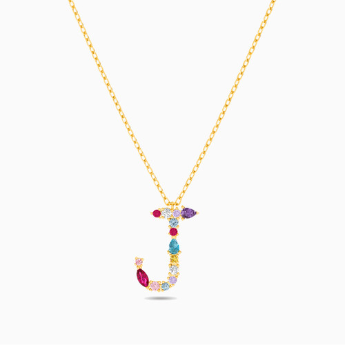 LIN723 - Letter J Colored Stones Necklace in 18K Gold - 111404180276-1.jpg