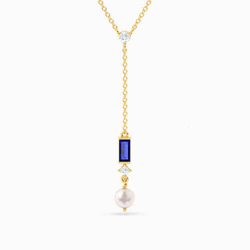 LIN502 - Baguette Pearl & Blue Stone Chain Necklace in 18K Gold - 111406140008-1.jpg