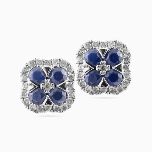 LDE271 - Flower Diamond & Blue Stone Stud Earrings in 18K Gold - ER79863-1.jpg