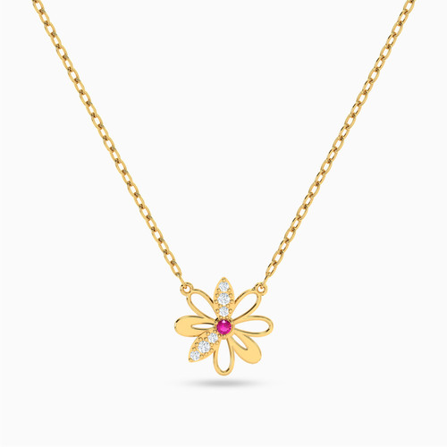 LIN729 - Flower Rose Stone Necklace in 18K Gold - 111404180289 - 1.jpg