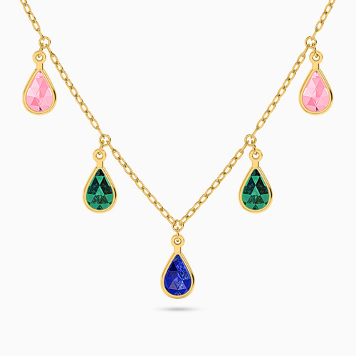 LIN250 - Pear Colored Stones Chain Necklace in 18K Gold - 111404180002-1.jpg