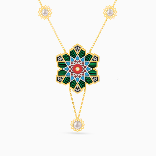 LIN30 - Flower Colored Stones Chain Necklace in 18K Gold - 111405120231-1.jpg