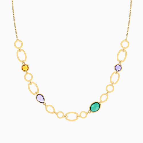 LIN717 - Oval Colored Stones Chain Necklace in 18K Gold - 111404180296 - 1.jpg