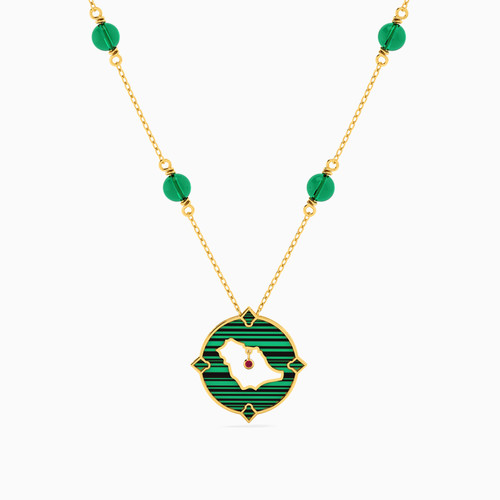 LIN504 - Circle Green Stones Chain Necklace in 18K Gold - 111405120161-1.jpg