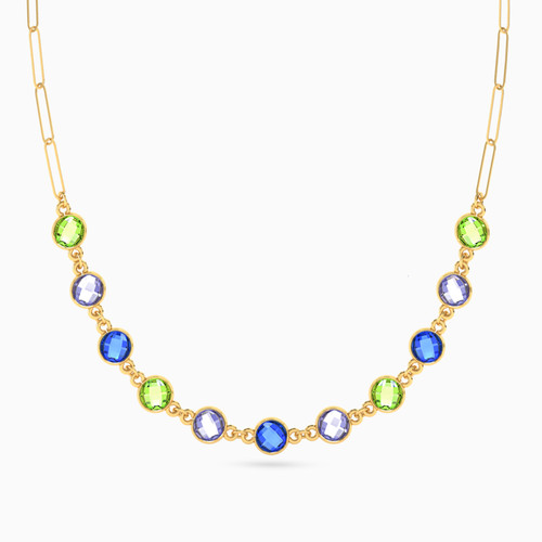 LIN719 - Circle Colored Stones Chain Necklace in 18K Gold - 111404180305-1.jpg