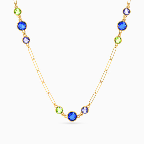 LIN720 - Circle Colored Stones Chain Necklace in 18K Gold - 111404180304-1.jpg