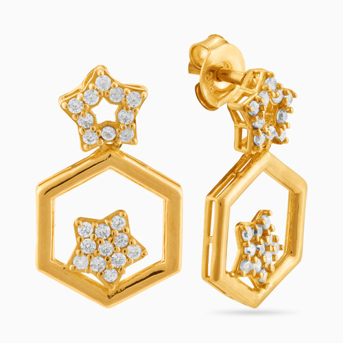 LGE22 - Hexagon Cubic Zirconia Drop Earrings in 21K Gold - 22003030138-1.jpg