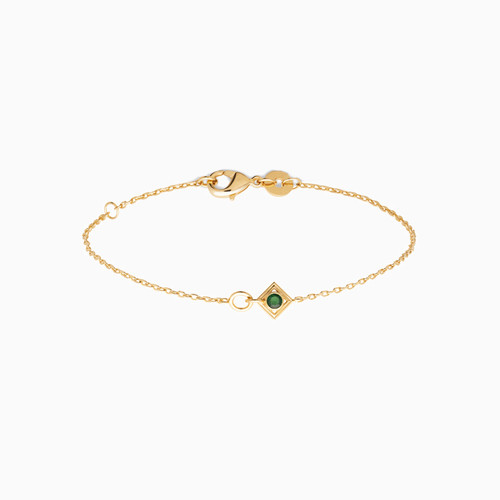WB118 - Square Green Stones Gold Plated Chain Bracelet - 97385618-1.jpg