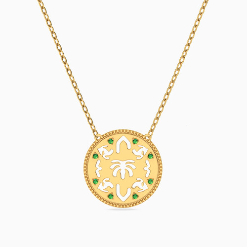MLN796 - Circle Green Stones Necklace in 18K Gold - 21046110832-1.jpg