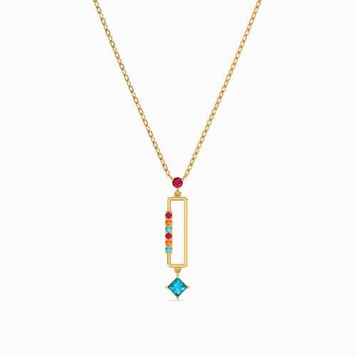 MLN1014 - Rectangle Colored Stones Necklace in 18K Gold - 21046030273-1.jpg