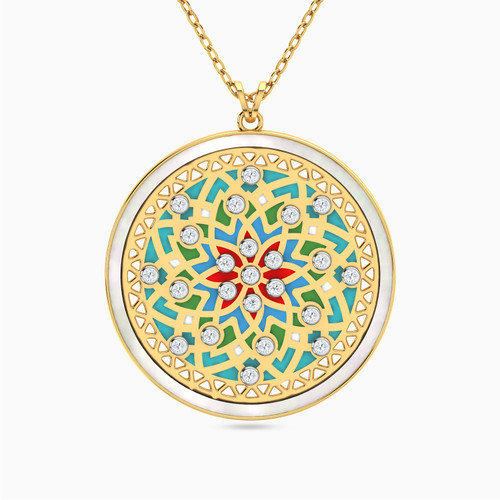 MLN989 - Circle Diamonds & Enamel Coated Necklace in 18K Gold - 21046110918-1.jpg