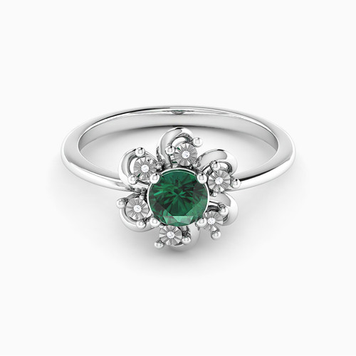 LDR2027 - Flower Diamond & Green Stones Ring in 18K Gold - RN403134W18HEM1-1.jpg