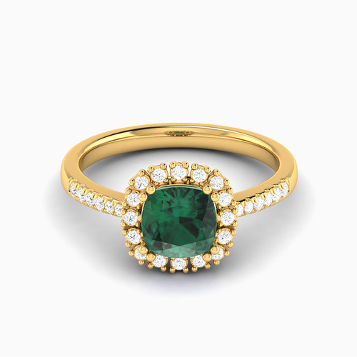 LDR2033 - Cushion Diamond & Green Stones Ring in 18K Gold - RN404449Y18EM1-1.jpg