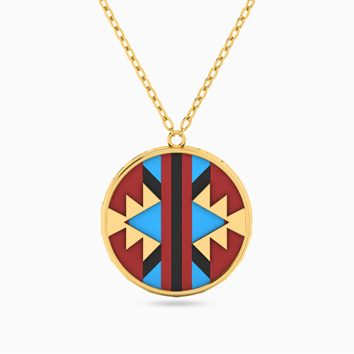 LIN55 - Circle Colored Stones Necklace in 18K Gold - 111405180237-1.jpg