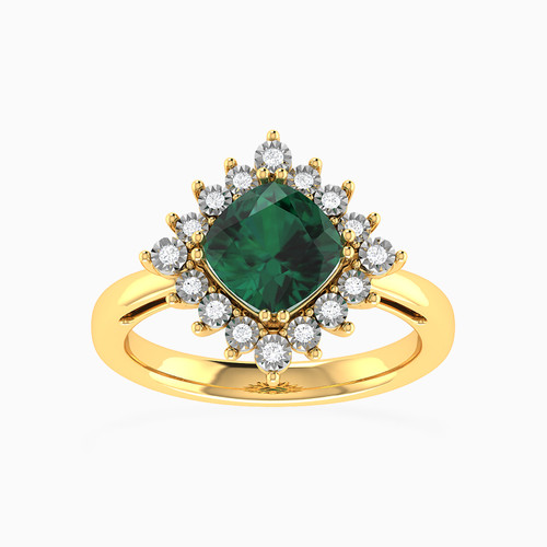LDR1943 - Square Diamond & Green Stones Ring in 18K Gold - RN403305Y18ESY1-1.jpg