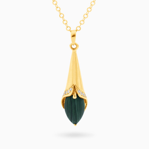 MLN834 - Cone Green Stones Necklace in 18K Gold - 21046110802-1.jpg
