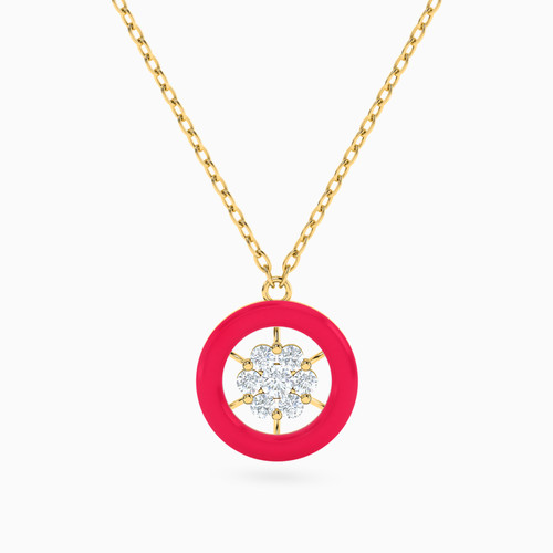LIN860 - Circle Cubic Zirconia & Enamel Coated Necklace in 18K Gold - 111413110001-1.jpg