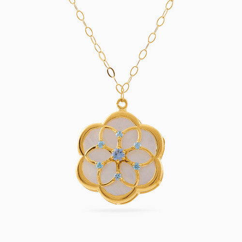 LIN800 - Flower Colored Stones Necklace in 18K Gold - 111405150100-1.jpg