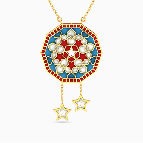LIN424 - Octagon Colored Stones Necklace in 18K Gold - 111405180108-1.jpg