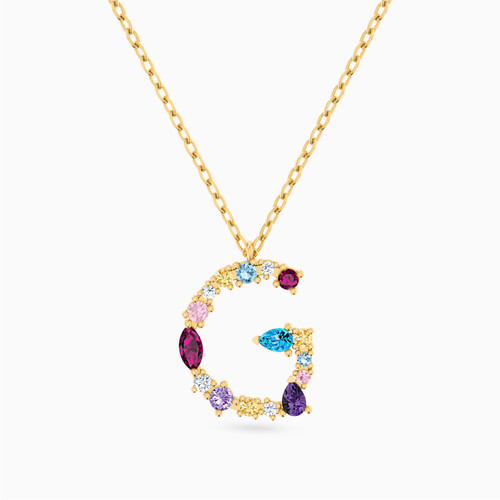 LIN105 - Letter G Colored Stones Necklace in 18K Gold - 111404180136-1.jpg