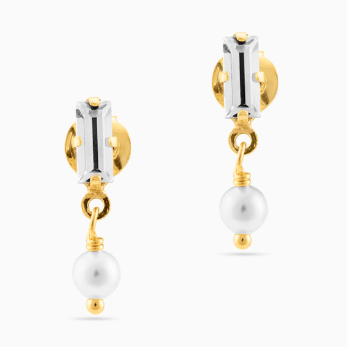 WE98 - Circle Pearl & Clear Stone Gold Plated Drop Earrings - A4168-07DT-3.jpg