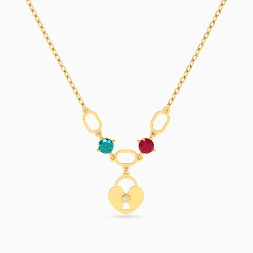 LIN727 - Lock Colored Stones Necklace in 18K Gold - 111404180287-1.jpg