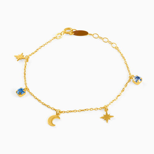 WB66 - Crescent Colored Stones Gold Plated Chain Bracelet - A4211-18DP-1.jpg