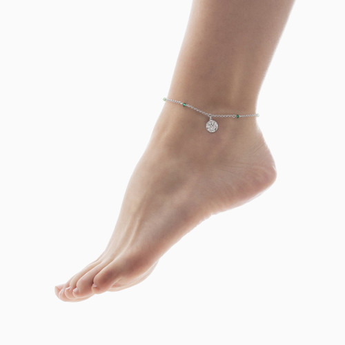 WB111 - Circle Green Stones Sterling Silver Chain Anklet - A4555-20HB-2.jpg
