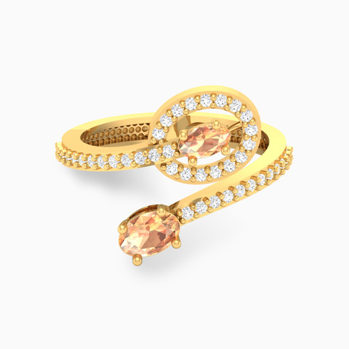 LGR514 - Oval Orange Stone Two headed Ring in 18K Gold - 61002180123-1.jpg