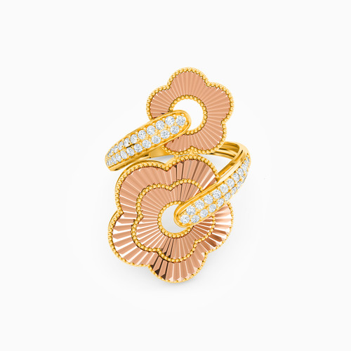 LGR125 - Flower Cubic Zirconia Two headed Ring in 21K Gold - 22002111398-1.jpg