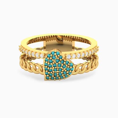 LGR502 - Heart Green Stones Ring in 18K Gold - 61002180083-1.jpg