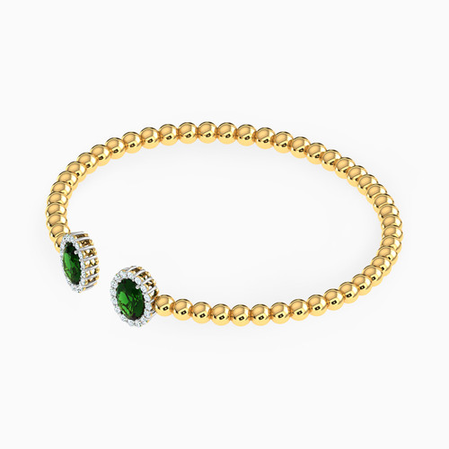 LGB180 - Oval Green Stones Bangle Bracelet in 18K Gold - 21009110193-2.jpg