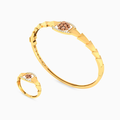 LGS179 - Hexagonal Cubic Zirconia Half Set in 21K Gold (2 Pieces) - 22011110945-1.jpg