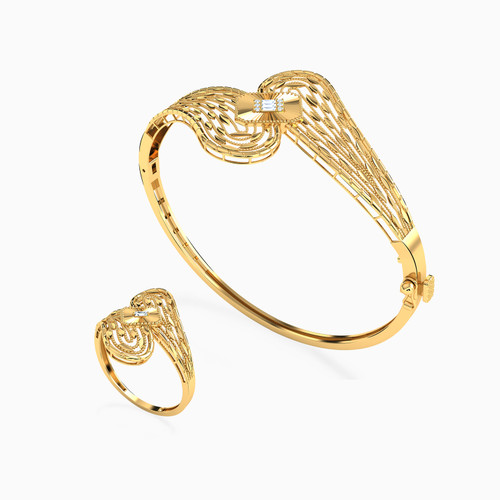 LGS56 - Abstract Cubic Zirconia Half Set in 21K Gold (2 Pieces) - 22011110806_1.jpg