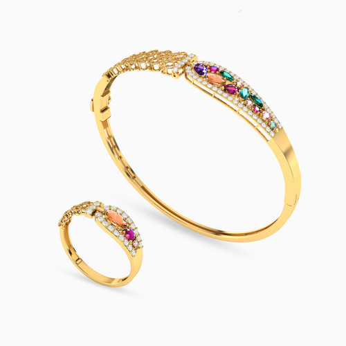 LGS58 - Multishaped Colored Stones Half Set in 21K Gold (2 Pieces) - 22011110746_1.jpg
