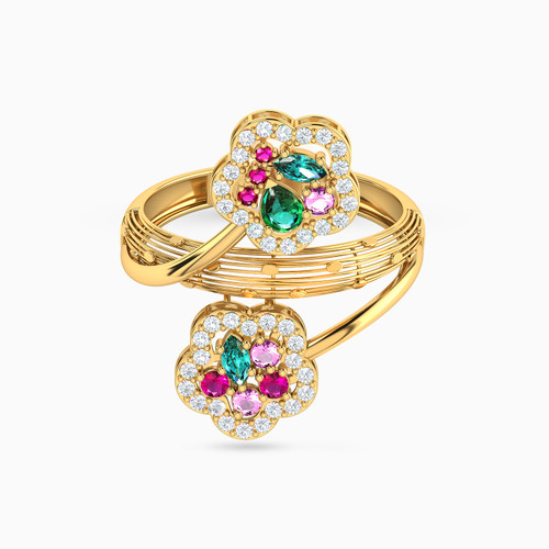 LGR171 - Flower Colored Stones Two headed Ring in 21K Gold - 22002111444_1.jpg