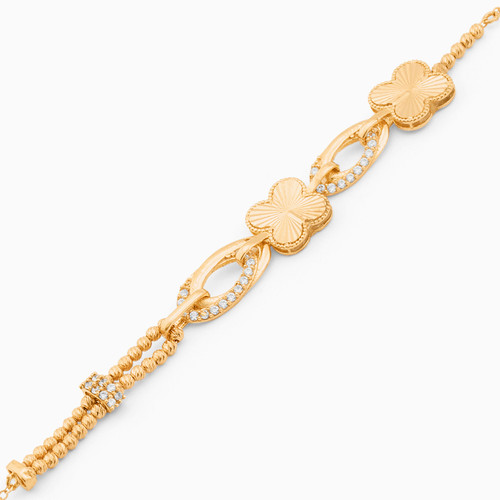 LGB129 - Flower Cubic Zirconia Chain Bracelet in 21K Gold - 22010110401-3.jpg