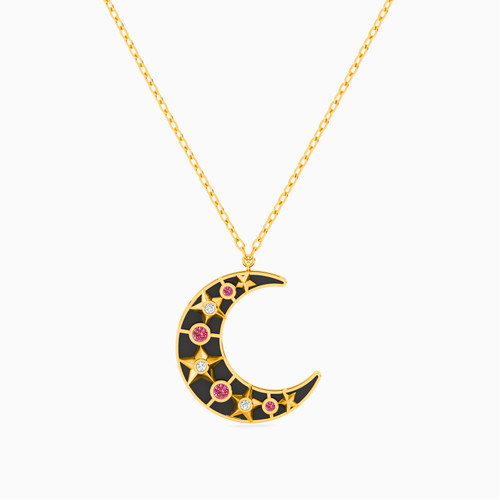 MLN582 - Crescent Colored Stones Necklace in 18K Gold - 21046030252-1.jpg