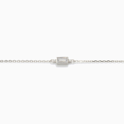WB7 - Baguette Cubic Zirconia Sterling Silver Chain Bracelet - 87361218-2.jpg