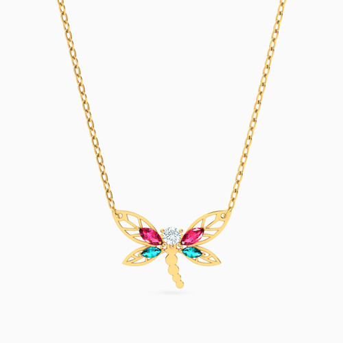 LIN760 - Dragonfly Colored Stones Necklace in 18K Gold - 111404180337-1.jpg